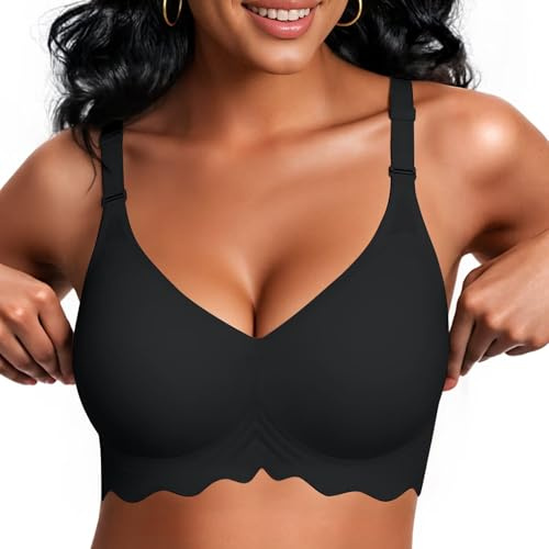 Vertvie Dam trådlös gelé BH push-up ingen bygel fullt stöd avtagbara remmar (grimma / U/kors) sömlös t-shirt BH, Svart, M