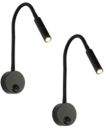 LED Leselampen mit Schalter Modern Bettleuchten Bettlampe Wandleuchte Innen Wandlampe Schwenkbar 360° Flur Wandbeleuchtung Schlafzimmer Hotels Nachttischlampe 3W (Schwarz Neutrales Licht,2 Stück)