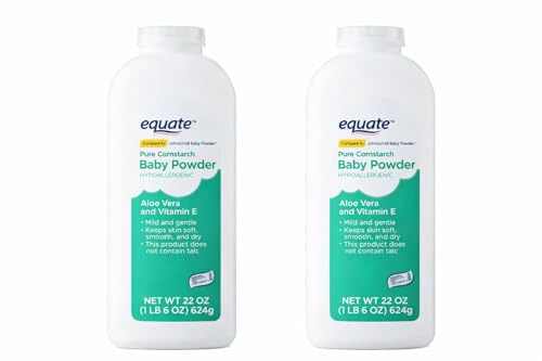Equate Hypoallergenic Pure Corn Starch Baby Powder, 22 oz, 2-Pack