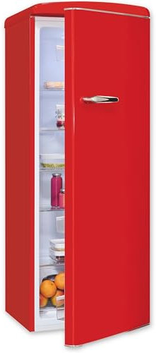 Exquisit Retro-Kühlschrank, ohne Gefrierfach, 229 Liter, groß, 5 Ablagen, Gemüsefach, Temperaturregelung, RKS325-V-H-161E rot