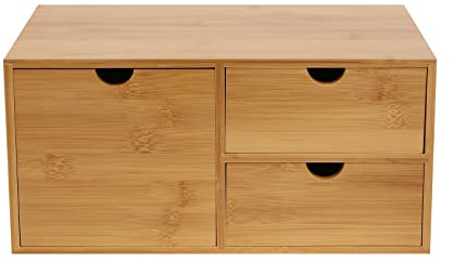 Schreibtisch Organizer Bambus Schreibtischbox mit 3/2 Schubladen 33x19x16cm multifunktionaler Schreibtisch-Organizer für Büroutensilien Kosmetiksammlungen (3 Schubladen (1 links 2 rechts))