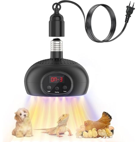 testyu Lampes Chauffantes pour Poulaillers, 200 W-350 W-500 W pour Reptiles, avec Lumière UVA/UVB 3-6-9-12H Timer, Lampe Chauffante Portable pour Serres, Animaux Domestiques, Poulaillers, Reptiles