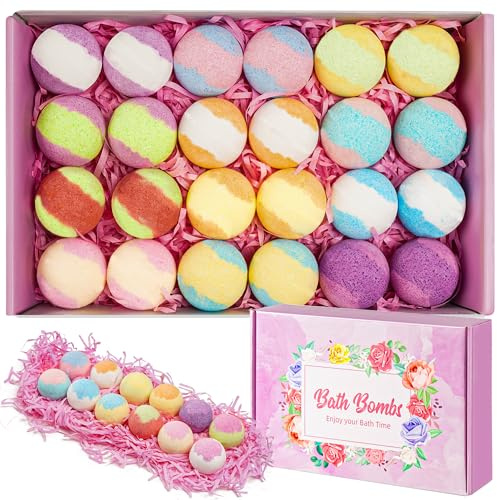 24pcs Bath Bombs Gift Set, Organic Natural Vegan Essential Oils Bombs, Beauty Spa Bomb Gifts for Women,Girl, Mom, Kids, Wife, Birthday,Valentine's Day, Anniversary