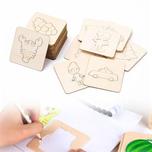 ChAusa Set di 60 Stencil Bambini in Legno Riutilizzabili, Pannelli di Legno, Stencil per Pittura, per Scrapbooking Notebook Diario Album Artigianato Finestra Creativo Pittura Stencils Set