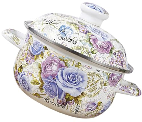 Veemoon Enamel Stew Pot with Lid 20Cm Thickened Two-Handle Stockpot for Home Cooking Compatible with Induction and Gas Stove Sturdy Soup Cooking Pot