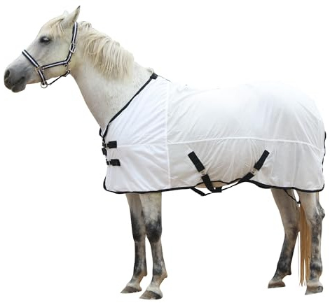 Gallopoff Couverture Anti-Mouches en Maille pour Chevaux, Blanc 135cm | Protection UV, Légère et Respirante, Ajustement Réglable, Encolure Standard, pour l'Été dans Les Paddocks et Les Écuries