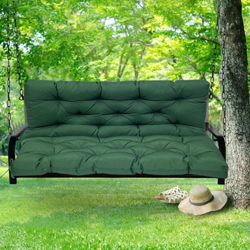 Waterproof 3-Seater Hollywood Swing Cushion with Backrest, Green Garden Fur Pillow, 100x100x10cm - Ideal for Outdoor Patio Bench and Swing Seat Comfort