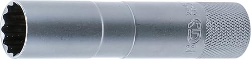 BGS 2448 | Zündkerzen-Einsatz lang | Haltegummi | Zwölfkant | SW 16 mm | Antrieb Innenvierkant 10 mm (3/8) | Länge 90 mm | Chrom-Vanadium-Stahl | verchromt, matt