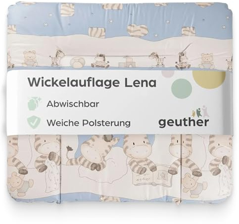Geuther Wickelauflage Lena 85 x 75 cm, abwaschbar | Wickelunterlage extra breit | Erhöhter Rand mit Kopfschutz | Wickelmulde für Babys | Wickeltischauflage für Wickeltische mit Rand | Zebra