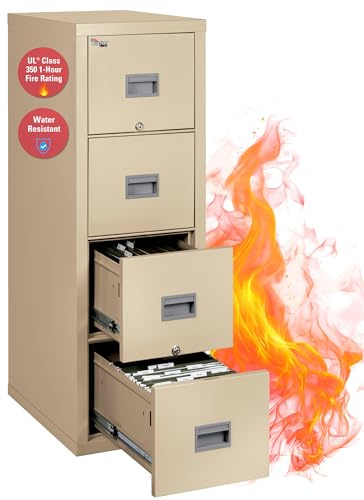 FireKing Patriot Vertical 4 Drawer Legal & Letter Fire Safe File Cabinet, Key Lock, 1 Hour Fire Rated UL Rated & Water Resistant, USA Made, Parchment