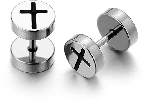 Cruz Enchufe falso Fake Plug, Pendientes de Hombre Mujer, Aretes, Acero Inoxidable, 2 Piezas