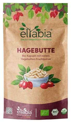 Bio Hagebutten Kapseln 1000 Stück | Hochdosiert 3000mg Tagesdosis | EU-Anbau in Premium Rohkost-Qualität Vegan | 100% rein ohne Zusätze (DE-ÖKO-007)
