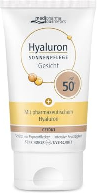 medipharma cosmetics Hyaluron Sonnenpflege getönte Gesichtscreme | Mit LSF 50+ | Sehr hoher UV-Schutz | Schützt vor Pigmentflecken | Spendet intensive Feuchtigkeit | Getönte Formulierung | 50 ml