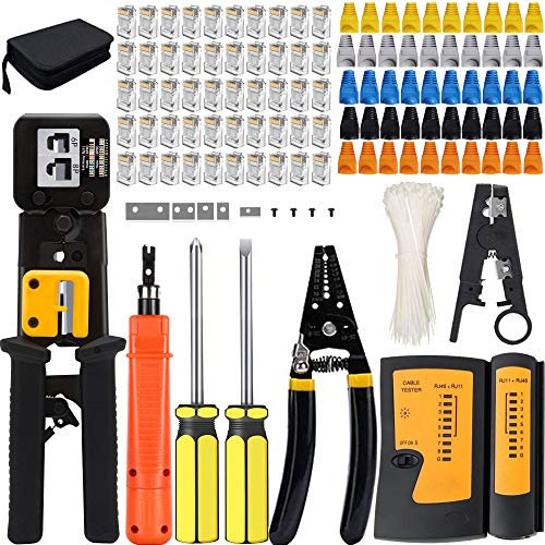 TAIWAIN RJ45 Cat5 Cat6 Kabel-Crimping-Reparatur-Werkzeug, Netzwerk Tragbare Telefon-Crimper, 8P4P6P Stecker RJ11 Kabel-Tester, Ethernet-Kabel-Crimper, Abisolierzange, Schneider (Jeansblau)