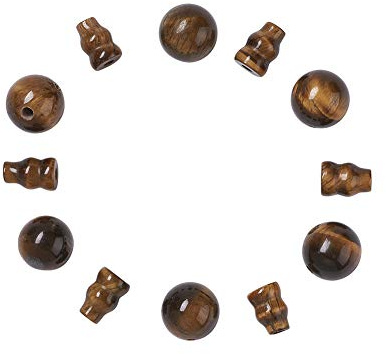 Cheriswelry 10 set di perle naturali in occhio di tigre buddiste Guru con foro a T, perline sciolte tri-foro per braccialetto Mala di Buddha, perline conici per la realizzazione di gioielli