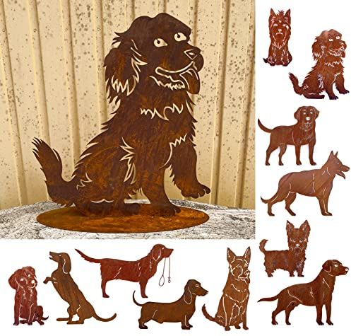 Gartenfigur Hund mit Zunge 50x45cm auf Platte Edelrost Gartendeko Wetterfest Rost Metall Rostfigur Hunde Figur Tier von Steinfigurenwelt