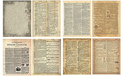 GIVBRO Dekorativ scrapbook papper vintage text bakgrund pappersunderlägg halvtransparent smörpapperskort för gör-det-själv hantverk 14 x 18 cm, 8 st (#A)