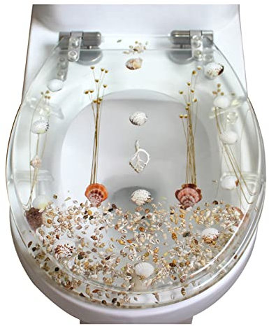 LYLFF Klare Harz Toilettenabdeckung, TOC-TOC-Deckel Mit Trockenem Blumen, Mit Verstellbarem Edelstahl, Geeignet for O/V/U Muster-Toilette