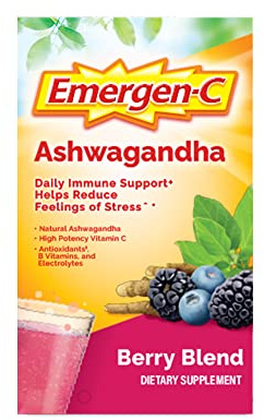 Emergen-C Vitamin C Ashwagandha Drink Mix, Dietary Supplement for Immune Support, Berry Blend - 18 Count