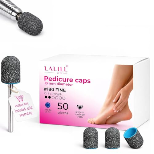LALILL Schleifkappen LUX 50 Stück – Grafit Fräskappen für Nagelfräser – Maniküre, Pediküre & Podologie – Aufsätze für Fußpflege, Hornhautentfernung, Nagelmodellage, 13mm 180er Körnung