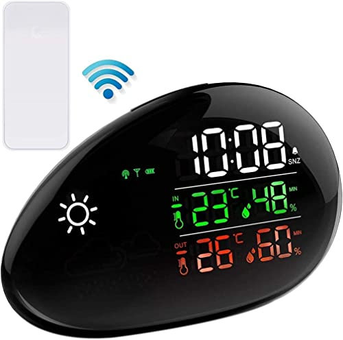ONOTEC Estación meteorológica Higrómetro Digital Termómetro Despertador con Pantalla LED Monitor de Temperatura y Humedad for Interiores y Exteriores Pronóstico meteorológico Universal,Relojes (Size