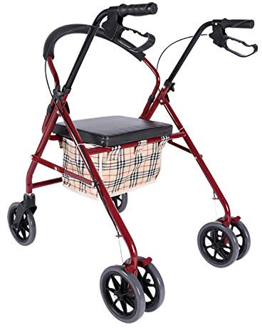 Senioren-Rollator für Frauen mit 4 großen Rädern, Sitz und Bremsen, zusammenklappbarer, hochbelastbarer aufrechter Rollator, höhenverstellbarer Einkaufstrolley, rot Needed