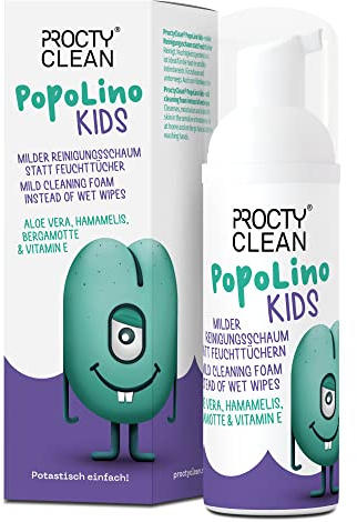 ProctyClean PopoLino Kids Mousse nettoyante douce au lieu de lingettes humides. Rend les fesses et l'environnement heureux avec aloe vera, hamamelis, begamotte et vitamine E