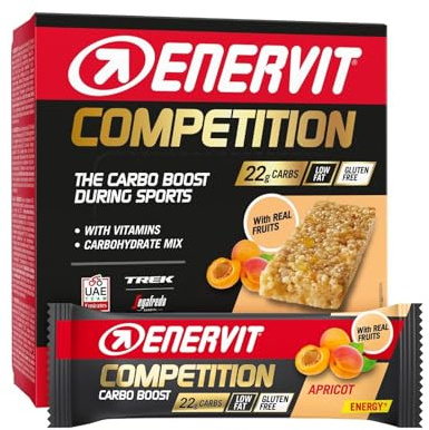 Enervit Competition Bar Aprikose – Energieriegel mit Stücken von Aprikose, 22 g Kohlenhydrate, innovative Formel für Aktivitäten mit hoher Intensität, Vegan, Glutenfrei, 12 Riegel à 30 g