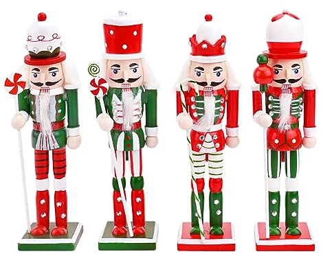 4 Pcs 18cm/7.1 Christmas Wooden Nutcracker Soldier Large Christmas Nutcracker Ornaments Luxury Figures Puppet on Stand Nutcracker Candy Xmas Decorations for Christmas Tree Hanging Decor Festival Gift