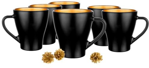 Glasmark KROSNO 1992 Hugo Kaffeegläser-Set 4-teilig Cappuccino Eiskaffee Gläser Becher Spülmaschinenfest Schwarz Gold 6x360 ml