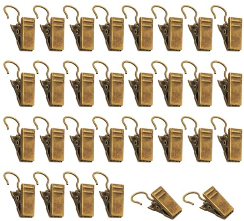 GUKBIAY 80 Stück Antik-Messing-Haken, klein, robust, Vorhang-Clips, Metall, Vorhang-Kleiderbügel, Clips für Kunst, Handwerk, Foto-Display, Innen- und Außendekoration