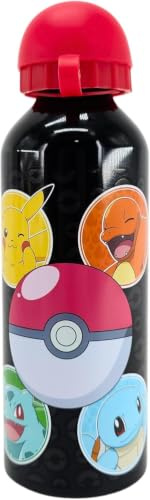 Pokemon Bottiglia Riutilizzabile, Borraccia Pikachu Bulbasaur Squirtle e Charmander Design in Alluminio Resistente, Borraccia per Ragazzi, Bottiglia da Viaggio, Capacità 500 ml (Rosso)