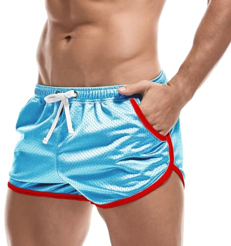 AIMPACT Mens Mesh Shorts Retro 3 Inch Sexy Side Split with Pockets Athletic Workout Running Booty Short Shorts Lightblue