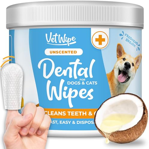 VetWipe Dog Teeth Cleaning Finger Wipes - Easy Dog Dental Care Toothbrush and Tooth Brushing Kit, Freshen Bad Breath, Reduces Plaque - 50 Count