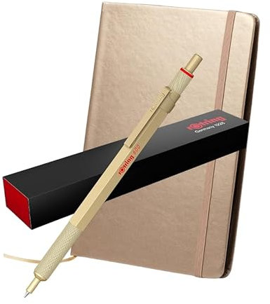 rOtring 600 Metallic Kugelschreiber + Notizbuch | Mittlere Spitze | Goldschaft mit rutschfestem gerändeltem Griff | Nachfüllbar |