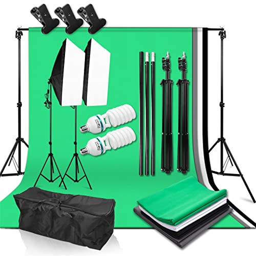 KCUZO Kit d'éclairage Softbox 2 * 2M Système de support de Fond 4Color Encadre 135W Bulbe Softbox Softbox Kit d'éclairage continu