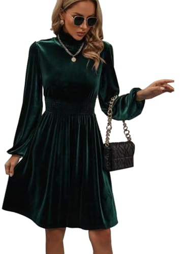 XIVISTO Abito da Donna Vintage Vestito a Maniche Lunghe Collo Alto Elegante Vestito da Sera in Velluto Autunno Inverno per Cocktail Feste Natalizio