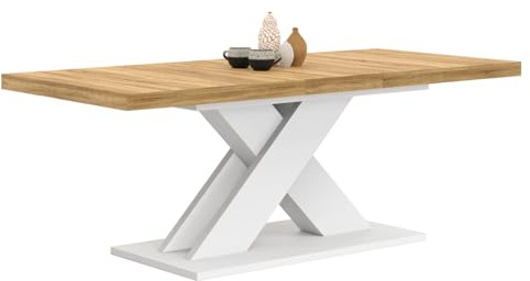 IDMarket Alicia - Mesa de comedor extensible rectangular 6-10 personas, madera y blanco, 160-200 cm