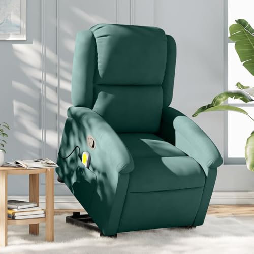 Homgoday Massagesessel mit Aufstehhilfe, Fernsehsessel Relaxsessel mit Liegefunktion, Aufstehsessel Polstersessel Seniorensessel Ruhesessel TV Sessel für Wohnzimmer Dunkelgrün Samt
