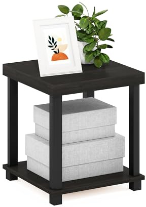 Furinno Turn-N-Tube Mesa Auxiliar de 2 Niveles con Tablero Grueso y Estante Abierto, mesita de Noche de Montaje sin Herramientas, para Sala de Estar, Dormitorio, Espresso