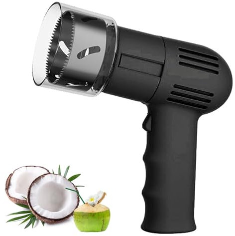 Apriscatole automatico per cocco, utensile elettrico per aprire il cocco con coperchio di protezione, utensile riutilizzabile in acciaio inox per rimuovere il guscio di cocco, utensile portatile(Black