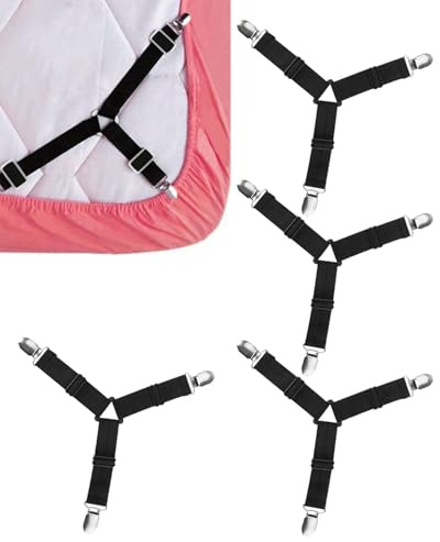 KGDUYC 4PZ Sujeta Sabanas Bajeras, Negro Correas Ajustables Sujeta Colchones, Sujeciones de Ropa de Cama para Sostener SáBanas en Lugar para Esquinas del Soporte Cama, CojíN Sofá，tensores para cama