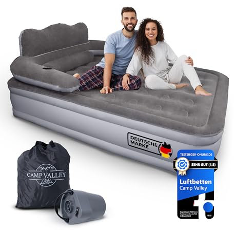 Camp Valley Gästebett für 2 Personen mit Rückenlehne, Luftbett selbstaufblasend, Luftmatratze mit integrierter pumpe, Bett aufblasbar 200x150x40, Camping