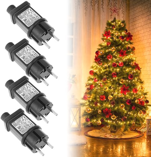 XEERUN 31V 6W Lichterkette Netzteil Adapter, 4 Stück LED Niederspannungs Transformator mit Timer + 8 Modi + Speicherfunktion, IP44 Stecker für Weihnachtslicht, Lichterkette