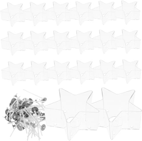 DIYEAH Estuche para Tarros y Latas De Cera DIY con Tazas De Vela De Té Transparentes Forma De Estrella, 20 Piezas, Retardante De Llama, con 50 Mechas De 5 Cm, para Manualidades y Decoración del Hogar