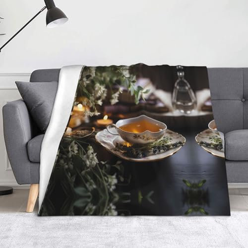 WZYWHJ Coperta con immagine di scodelle da tè, leggera, calda, confortevole, morbida, resistente, per la casa, per il riposo pratico all'aperto