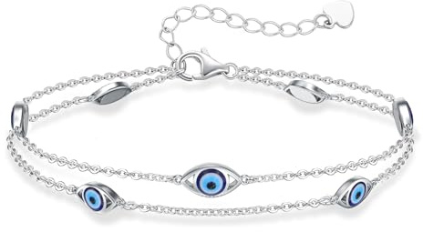 Seiyang Evil Eye Anklet 925 Sterling Silver Adjustable Layered Evil Eye Anklet Turkish Blue Eyes Protection Jewellery for Women Daughter