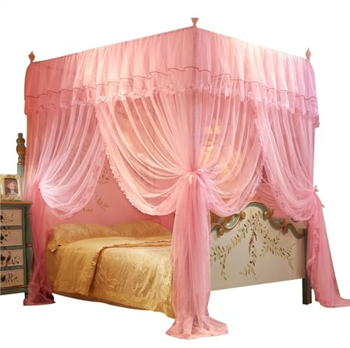 DAWCBVJQ Betthimmel-Vorhang mit 4 Ecken, 200 x 150 x 150 cm, Baldachin-Netz für Bett, Prinzessinnen-Bettzelt, Vorhänge, hängendes Bettnetz, großes Schlafzimmer-Netz für Mädchen und Erwachsene