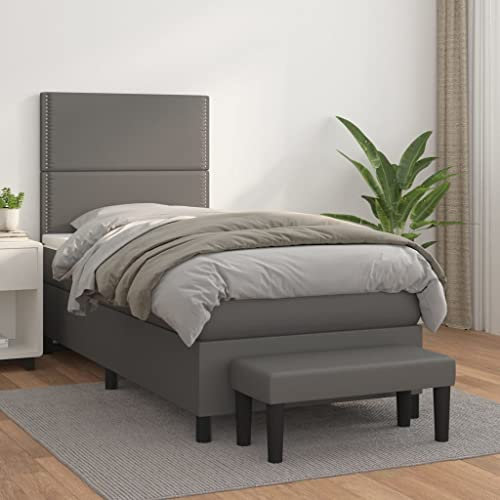Iiaky Boxspringbett mit Matratze Grau 100x200 cm Kunstleder Bett Mit Bettkasten Bett Boxspringbett Betten Boxspringbett Mit Matratzeer // 3137591