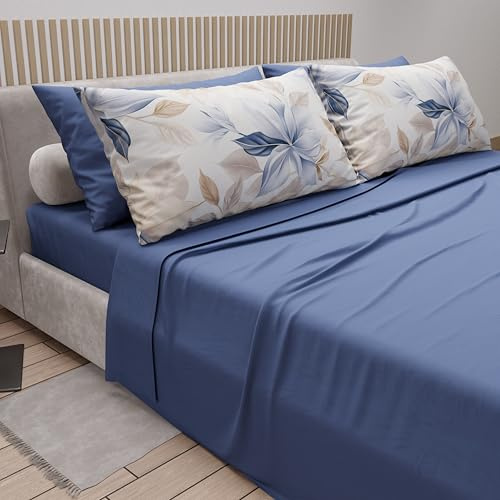 PETTI Artigiani Italiani - Lenzuola Matrimoniali Cotone con Federe in Stampa Digitale, Lenzuolo Completo Letto Matrimoniale Fantasia Floreale 164 Indaco, 100% Made in Italy